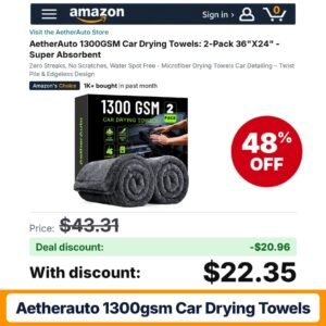 AetherAuto 1300GSM Car Drying Towels – 48% off