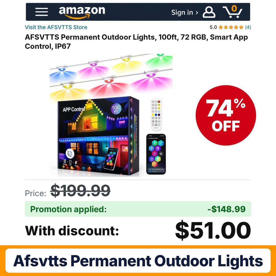 AFSVTTS Permanent Outdoor Lights Amazon promo code MXFOZARU – 74% off