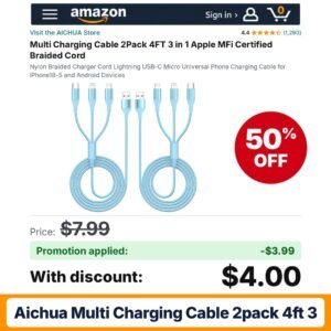 AICHUA Multi Charging Cable 2Pack 4FT 3 iPhone18-5 Blue Amazon promo code 99DC35P7 – 50% off