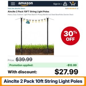Ainclte 2 Pack 10FT String Light Poles Amazon promo code M2FYLR65 – 30% off