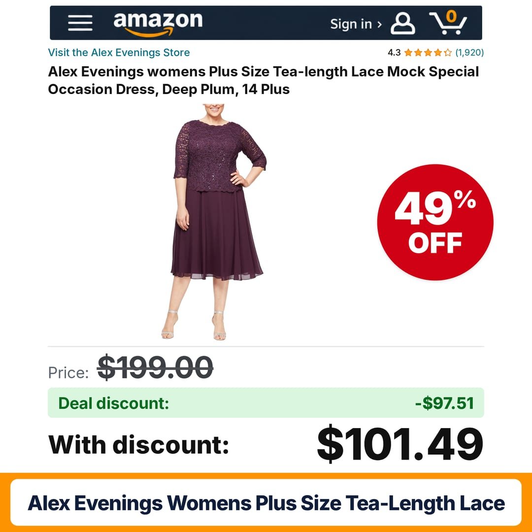 Alex Evenings womens Plus Size Tea-length Lace – 49% off
