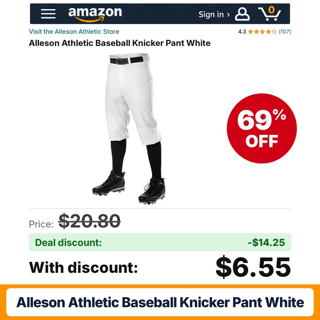 Alleson Athletic Baseball Knicker Pant White – 69% off