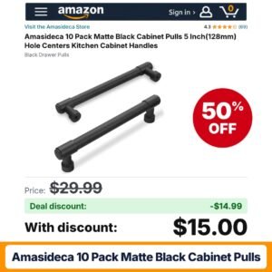Amasideca 10 Pack Matte Black Cabinet Pulls – 50% off