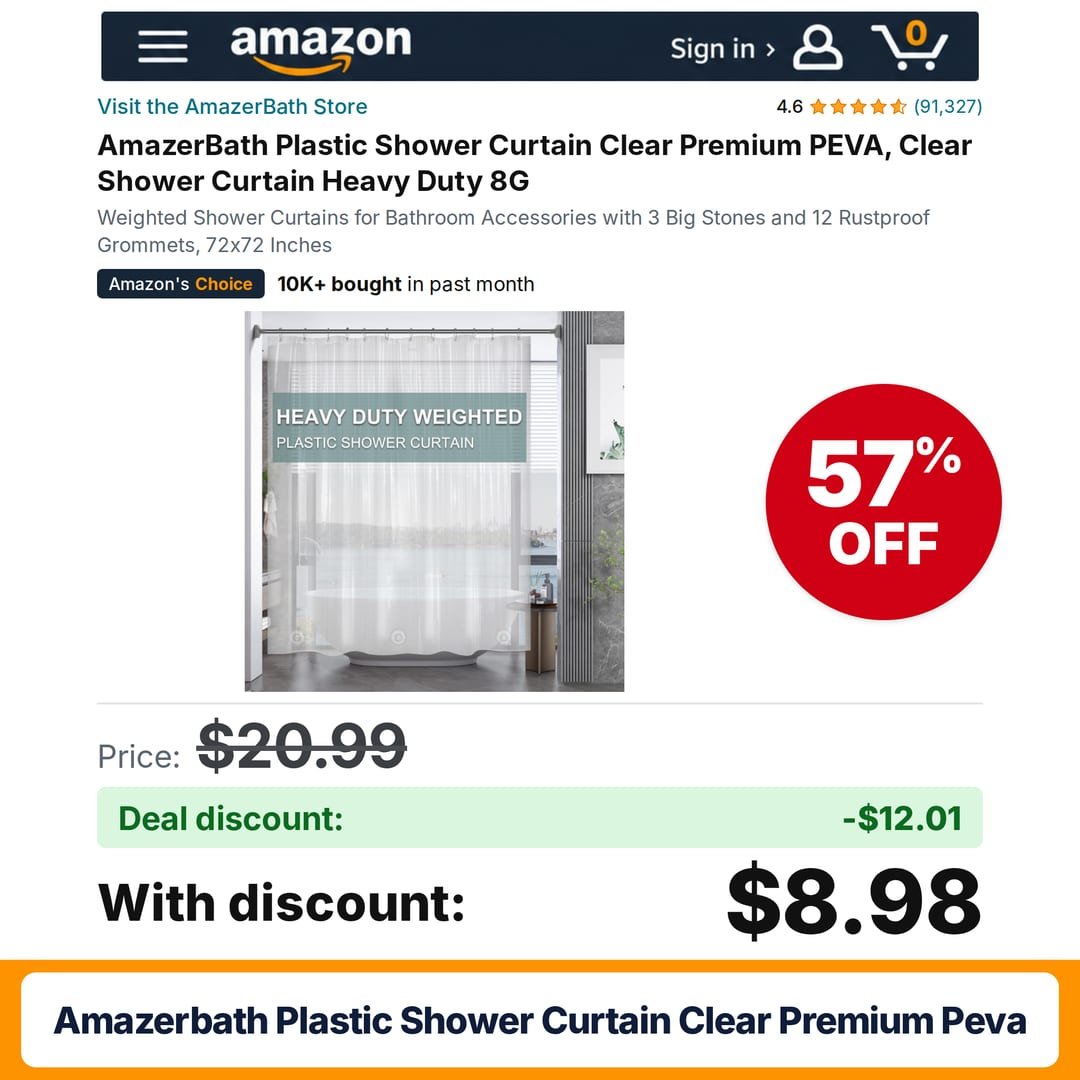 AmazerBath Plastic Shower Curtain Clear Premium PEVA – 57% off