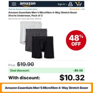 Amazon Essentials Men's Microfibre 4-Way Stretch Boxer – 48% off