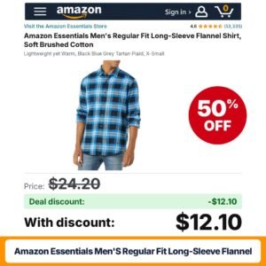 Amazon Essentials Men's Regular Fit Long-Sleeve Flannel – 50% off