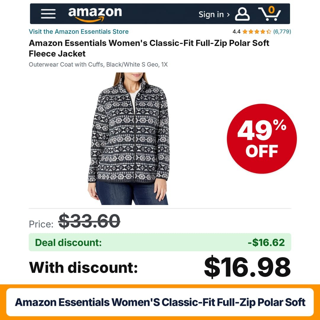 Amazon Essentials Women's Classic-Fit Full-Zip Polar Soft – 49% off