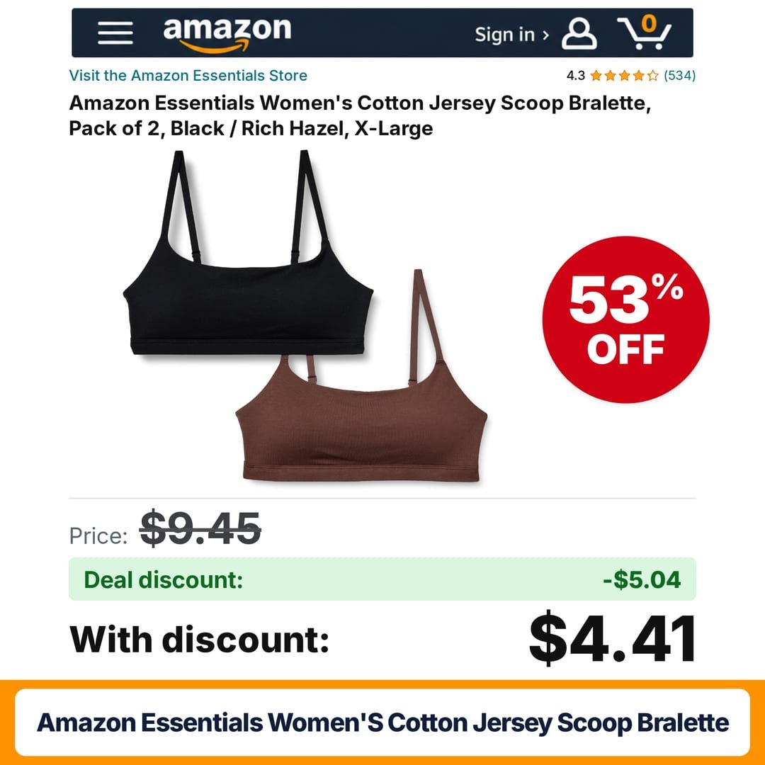Amazon Essentials Women's Cotton Jersey Scoop Bralette – 53% off