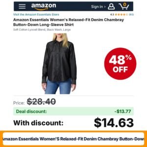 Amazon Essentials Women's Relaxed-Fit Denim Chambray Button-Down – 48% off