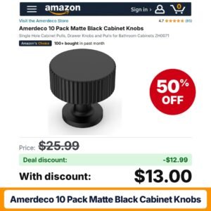 Amerdeco 10 Pack Matte Black Cabinet Knobs ZH0071 – 50% off