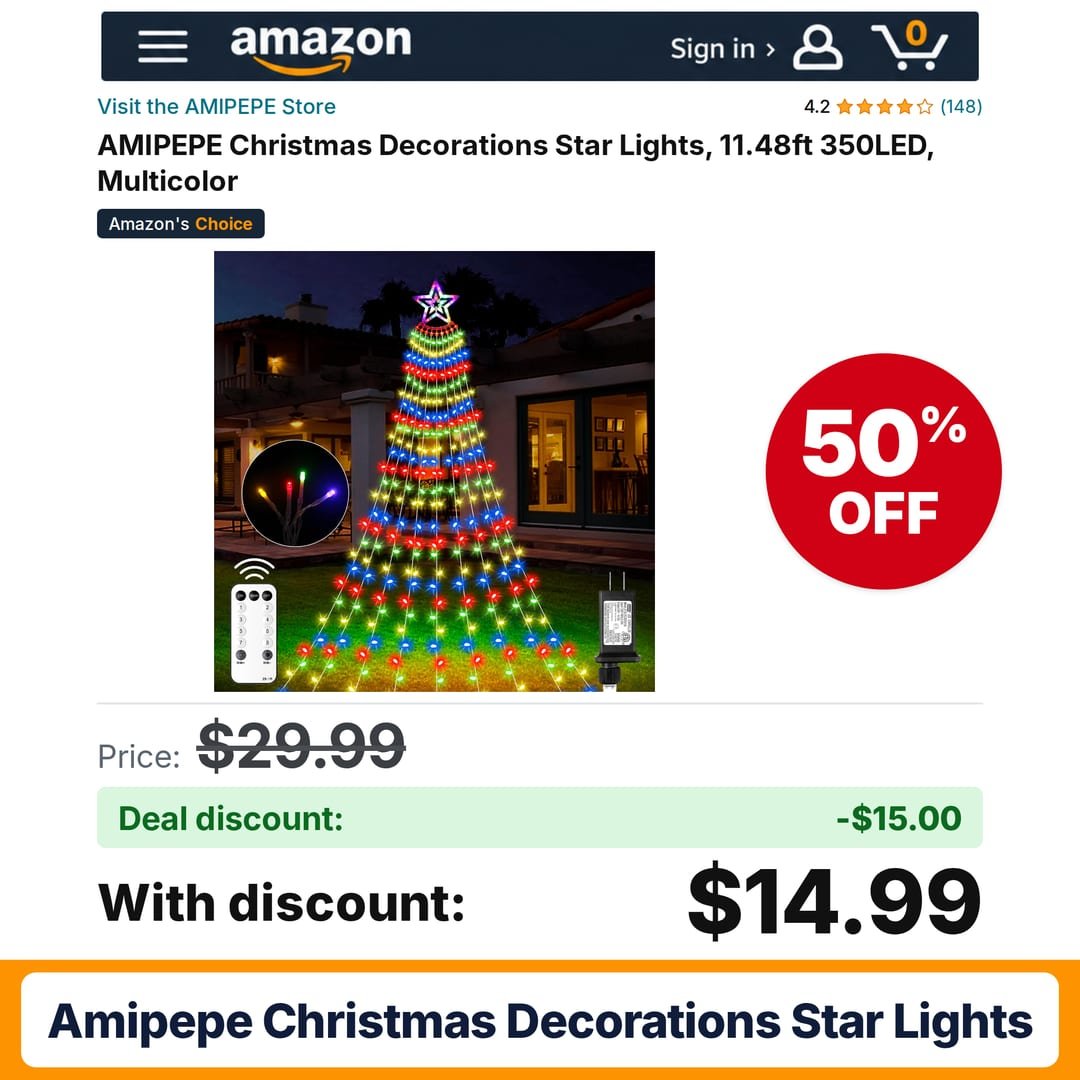AMIPEPE Christmas Decorations Star Lights – 50% off