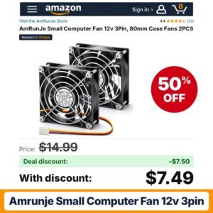 AmRunJe Small Computer Fan 12v 3Pin – 50% off