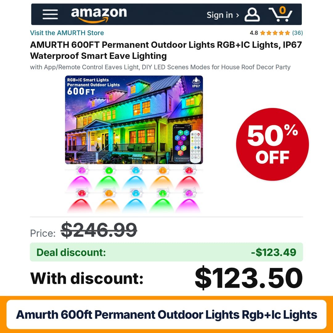 AMURTH 600FT Permanent Outdoor Lights RGB+IC Lights – 50% off