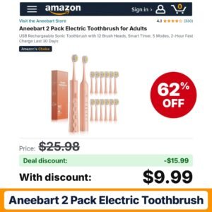 Aneebart 2 Pack Electric Toothbrush – 62% off