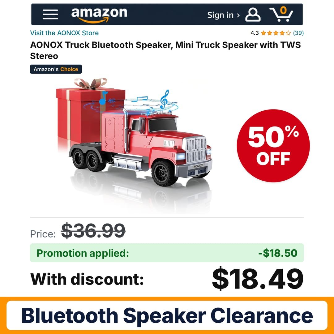 AONOX Truck Bluetooth Speaker Amazon promo code Y1CVMJTU – 50% off