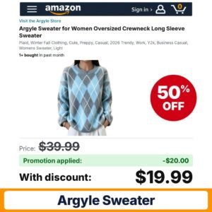 Argyle Sweater Y2k Amazon promo code A8GLGTFT – 50% off