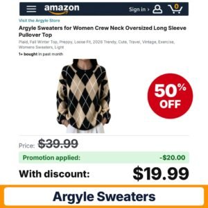 Argyle Sweaters Amazon promo code A8GLGTFT – 50% off