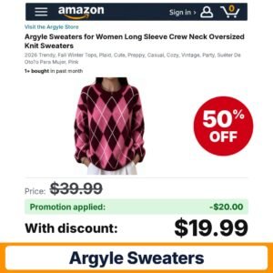 Argyle Sweaters Amazon promo code A8GLGTFT – 50% off
