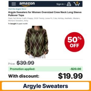 Argyle Sweaters Amazon promo code A8GLGTFT – 50% off