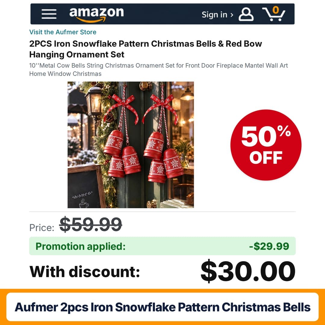 Aufmer 2PCS Iron Snowflake Pattern Christmas Bells Amazon promo code S6RO841L – 50% off