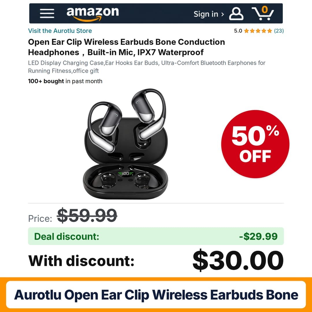 Aurotlu Open Ear Clip Wireless Earbuds Bone – 50% off