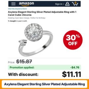 Axylena Elegant Sterling Silver Plated Adjustable Ring Amazon promo code 2VMR0W5F – 30% off