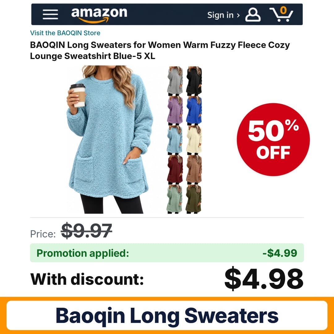 BAOQIN Long Sweaters Amazon promo code 6DSJL369 – 50% off