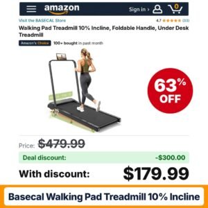 BASECAL Walking Pad Treadmill 10% Incline – 63% off