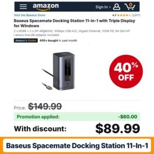 Baseus Spacemate Docking Station 11-in-1 Amazon promo code BASEUS11CODE – 40% off