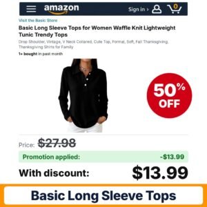 Basic Long Sleeve Tops Amazon promo code L2BY13Y1 – 50% off