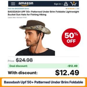 BASSDASH UPF 50+ Patterned Under Brim Foldable – 50% off