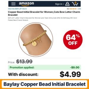 BAYLAY Copper Bead Initial Bracelet Amazon promo code 63XVCDPP – 64% off