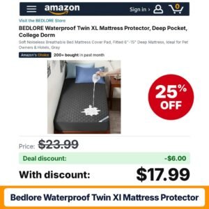 BEDLORE Waterproof Twin XL Mattress Protector – 25% off