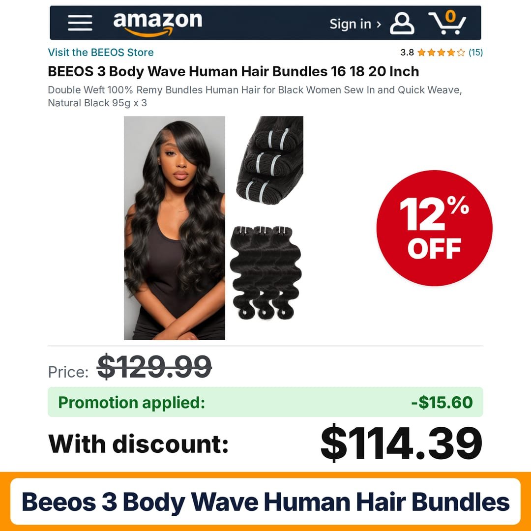 BEEOS 3 Body Wave Human Hair Bundles Amazon promo code PARTNER8 – 12% off