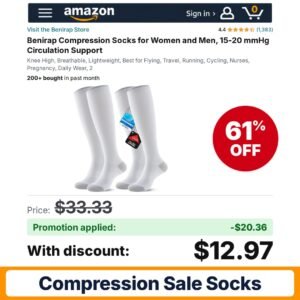 Benirap Compression Socks Amazon promo code 2BPYXG83 – 61% off
