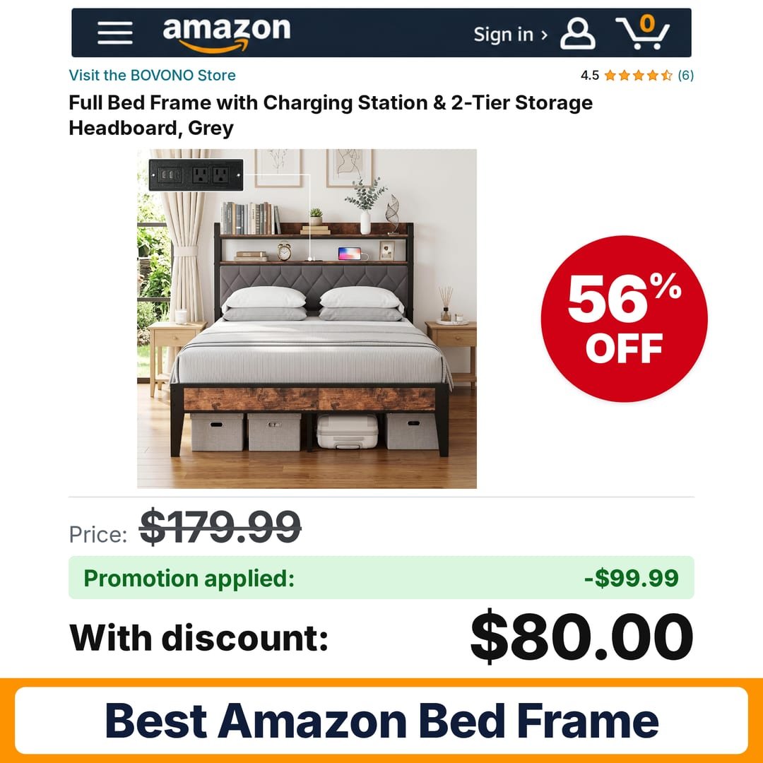 BOVONO Full Bed Frame Amazon promo code FWRQONHJ – 56% off