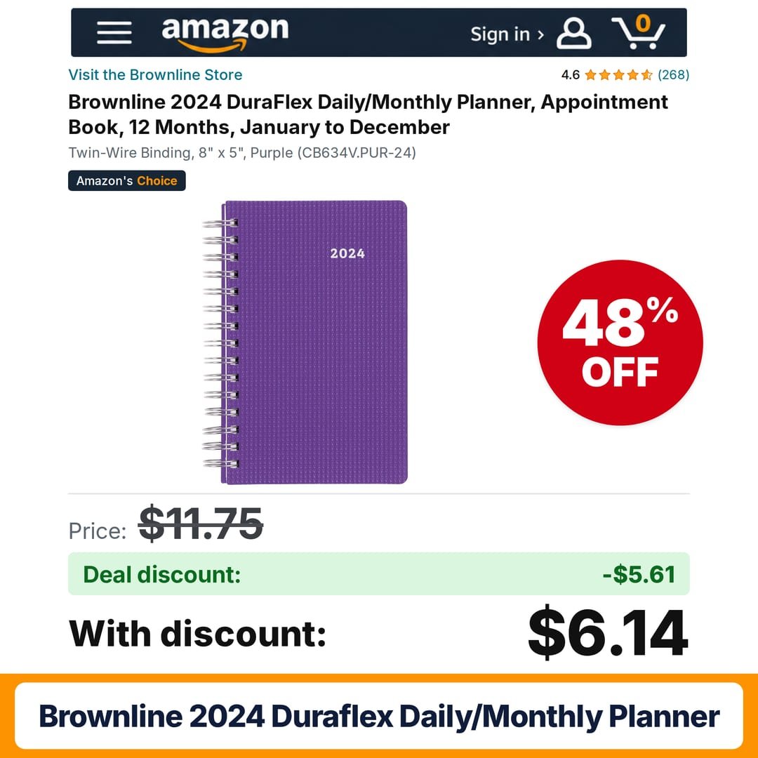 Brownline 2024 DuraFlex Daily/Monthly Planner – 48% off
