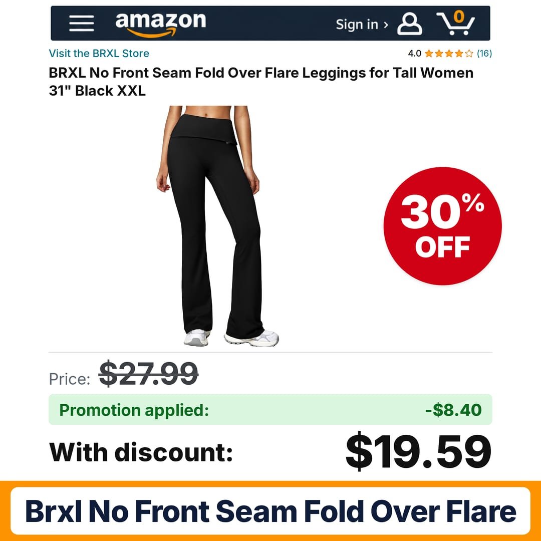 BRXL No Front Seam Fold Over Flare Black Amazon promo code LKO93EO7 – 30% off