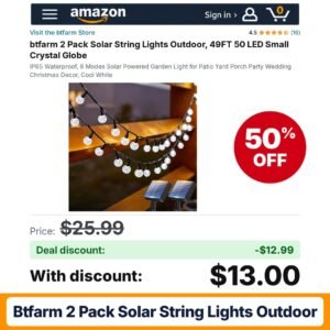 btfarm 2 Pack Solar String Lights Outdoor – 50% off