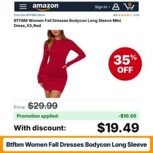 BTFBM Women Fall Dresses Bodycon Long Sleeve Amazon promo code 35BGGRLI – 35% off