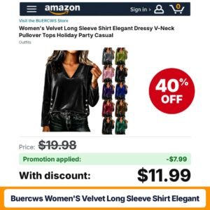 BUERCWS Women's Velvet Long Sleeve Shirt Elegant Amazon promo code BQGAT483 – 40% off