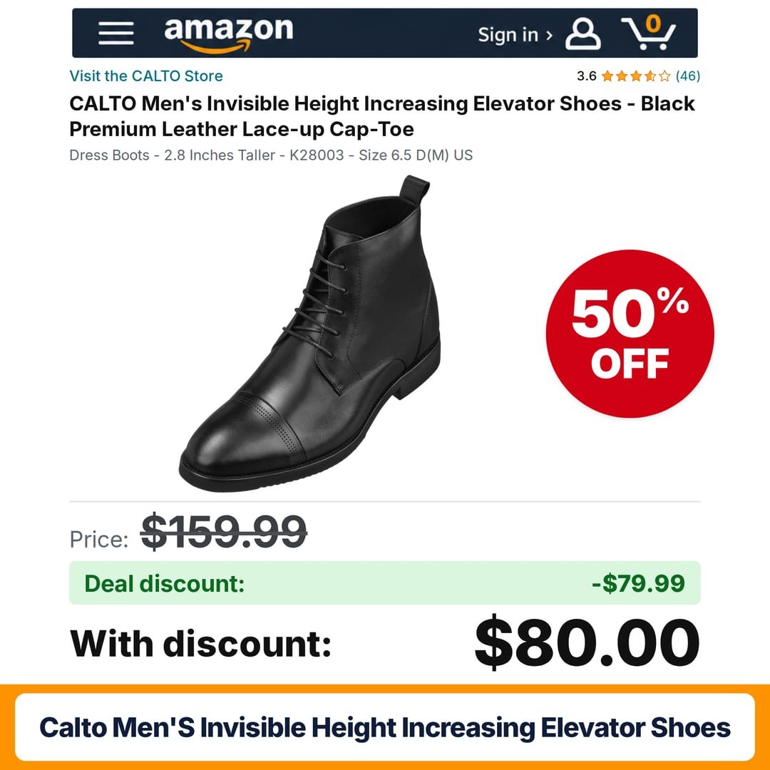 CALTO Men's Invisible Height Increasing Elevator Shoes – 50% off