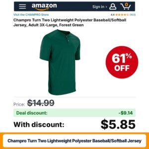 Champro Turn Two Lightweight Polyester Baseball/Softball Jersey – 61% off