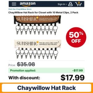 ChayWillow Hat Rack Amazon promo code Y9CC2E5S – 50% off