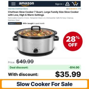 Chefman Slow Cooker 7 Quart – 28% off