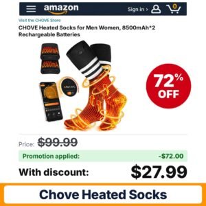 CHOVE Heated Socks Amazon promo code VSMSIXUG – 72% off