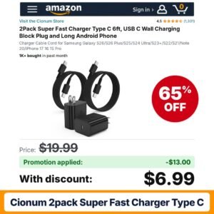 Cionum 2Pack Super Fast Charger Type C Amazon promo code 0L7OJ400 – 65% off