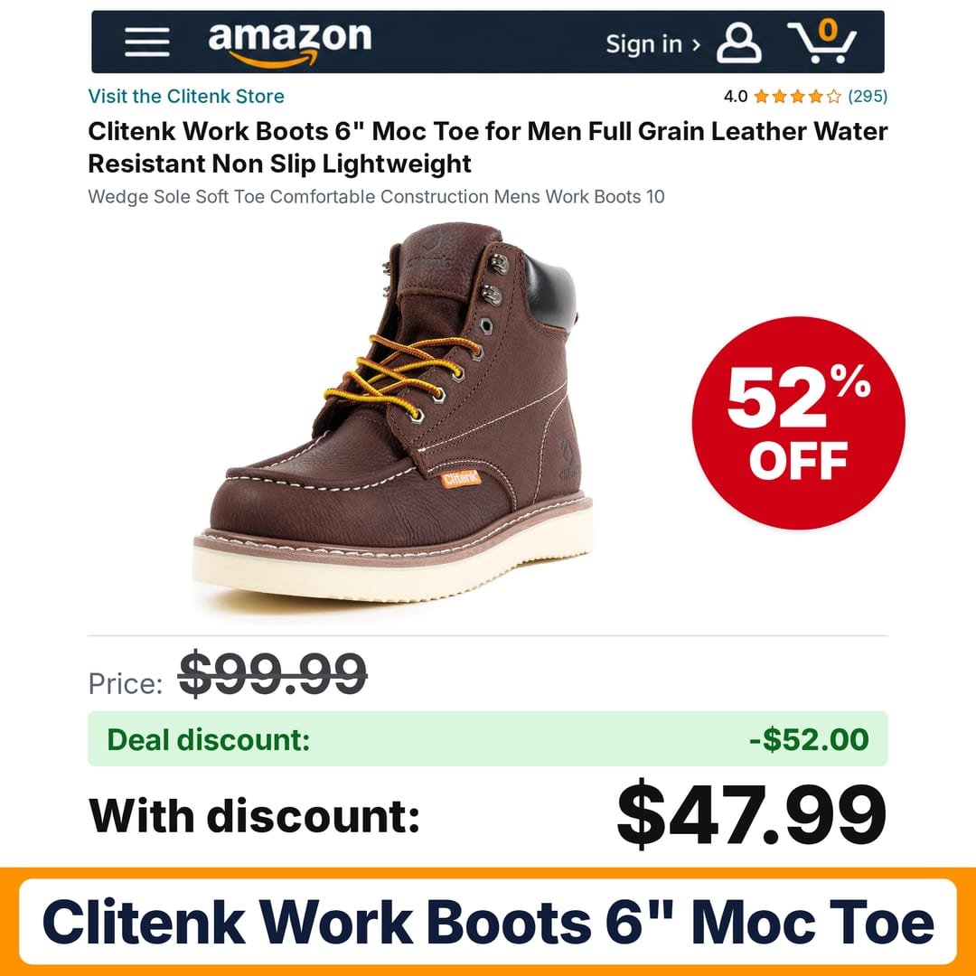 Clitenk Work Boots 6" Moc Toe – 52% off