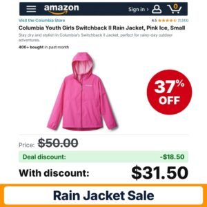 Columbia Youth Girls Switchback II Rain Jacket – 37% off