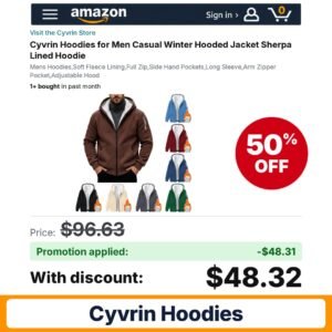 Cyvrin Hoodies Amazon promo code AACC1122 – 50% off